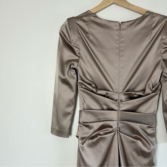 Talbot Runhof Beige Satin Cocktail Dress 3/4 Sleeve Size 4 - Picture 4 of 11